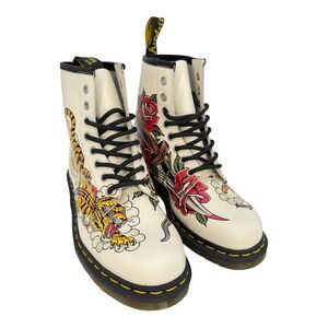 Womens Dr.Martens Dr.Martens Lace Up Boots White 1460 GREZ Tattoo Collection 8US